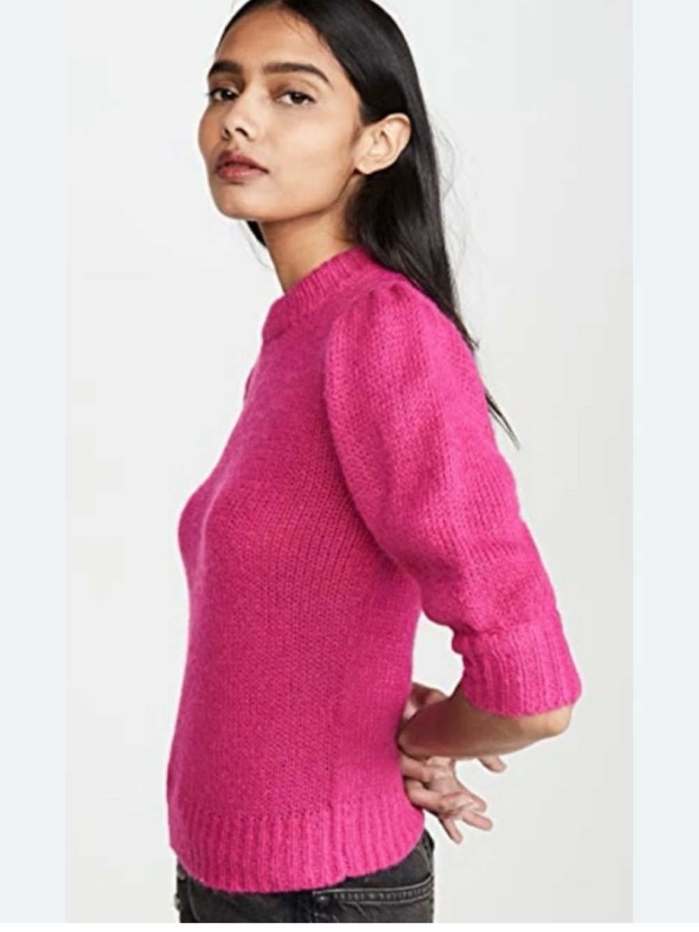NWT Rebecca Minkoff 'Olive' Short Sleeve Crewneck Sweater In Fuchsia: Size LARGE - Picture 5 of 7